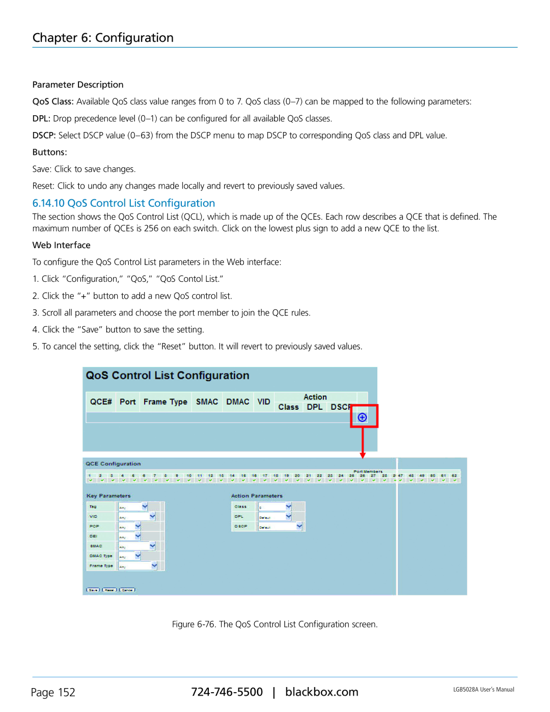 Black Box 24 + or 48 + 4-Port Gigabit Managed Switch with SFP+ 10G, LGB5052A, LGB5028A QoS Control List Configuration 