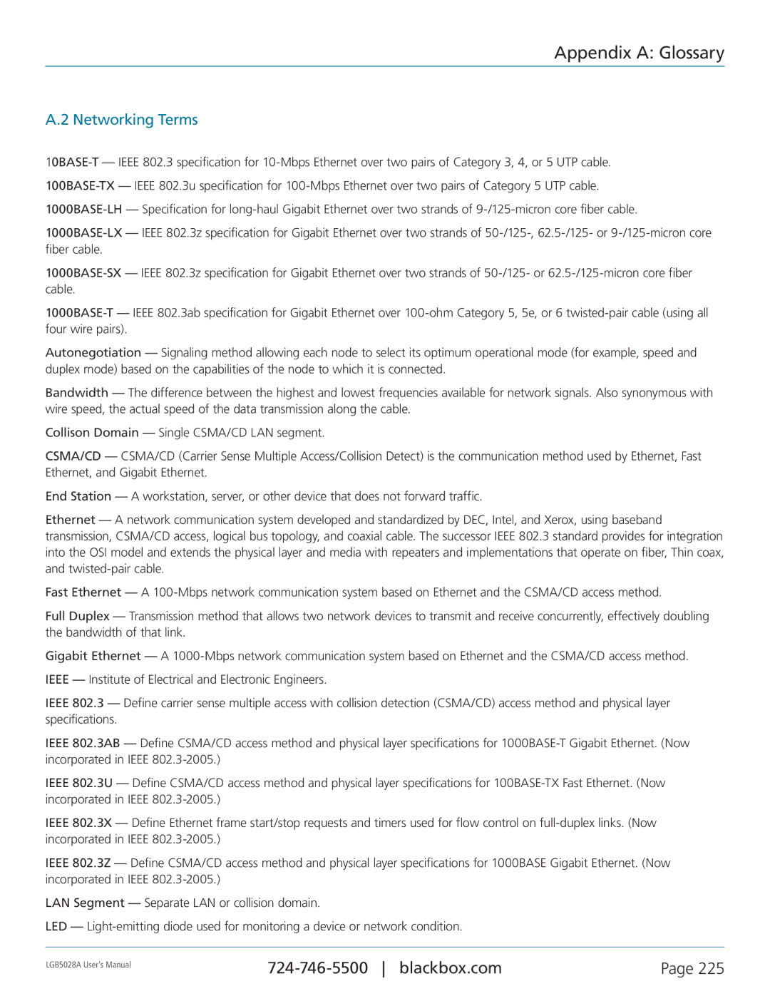 Black Box LGB5052A, LGB5028A, 24 + or 48 + 4-Port Gigabit Managed Switch with SFP+ 10G user manual Networking Terms 