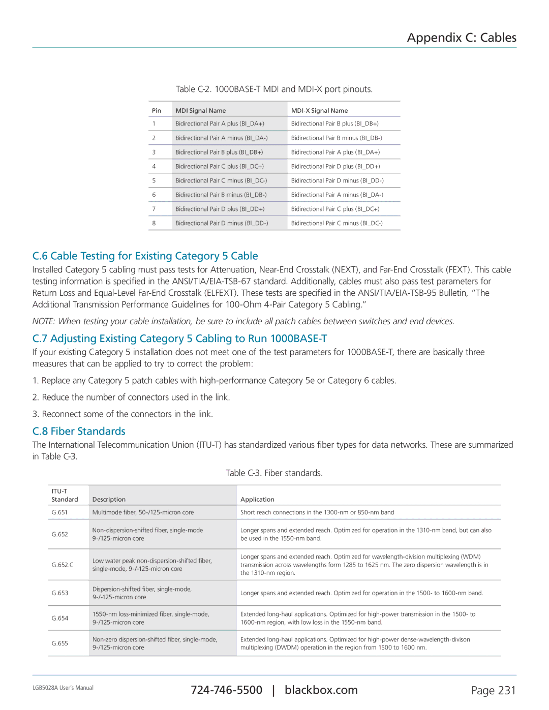 Black Box LGB5052A Cable Testing for Existing Category 5 Cable, Adjusting Existing Category 5 Cabling to Run 1000BASE-T 