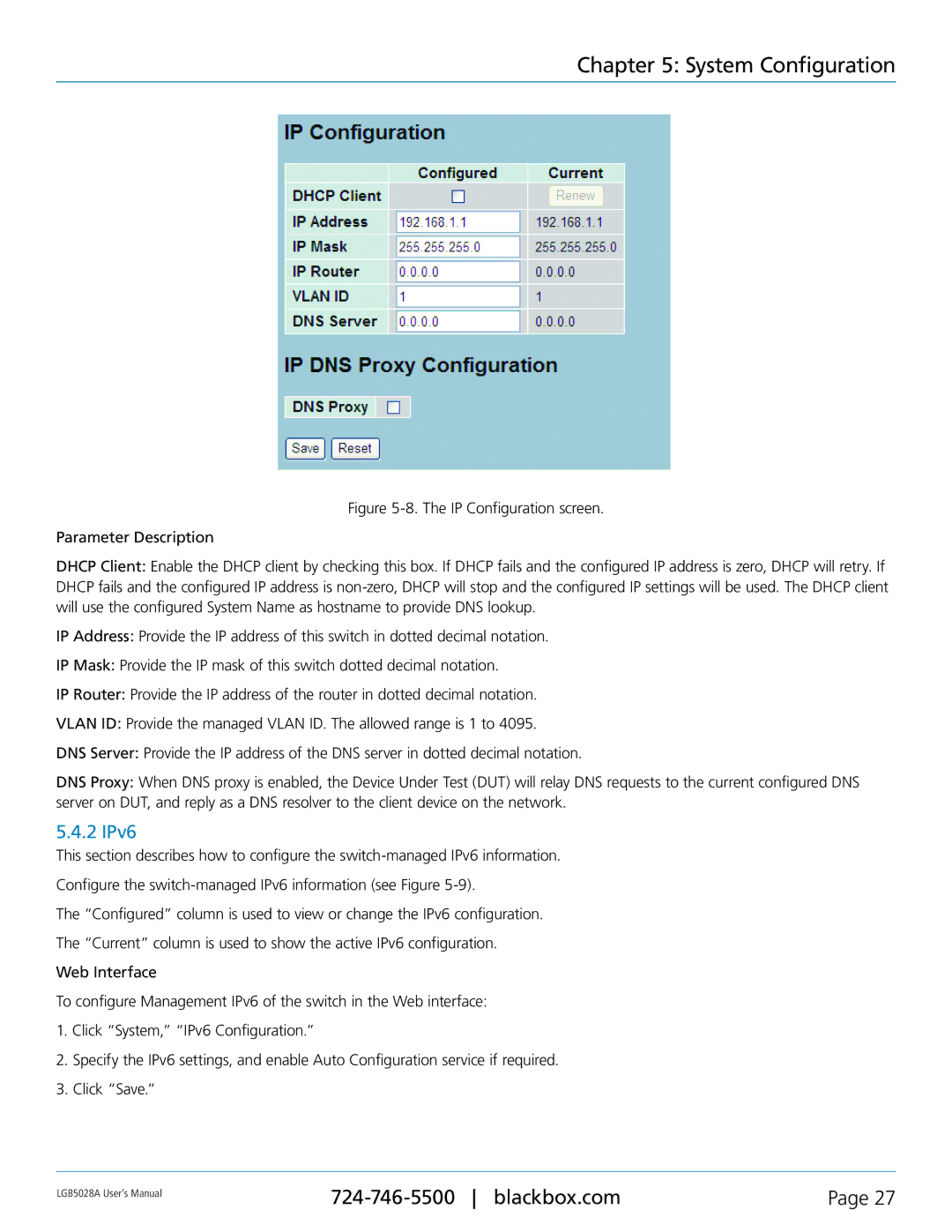 Black Box LGB5052A, LGB5028A, 24 + or 48 + 4-Port Gigabit Managed Switch with SFP+ 10G user manual 2 IPv6 