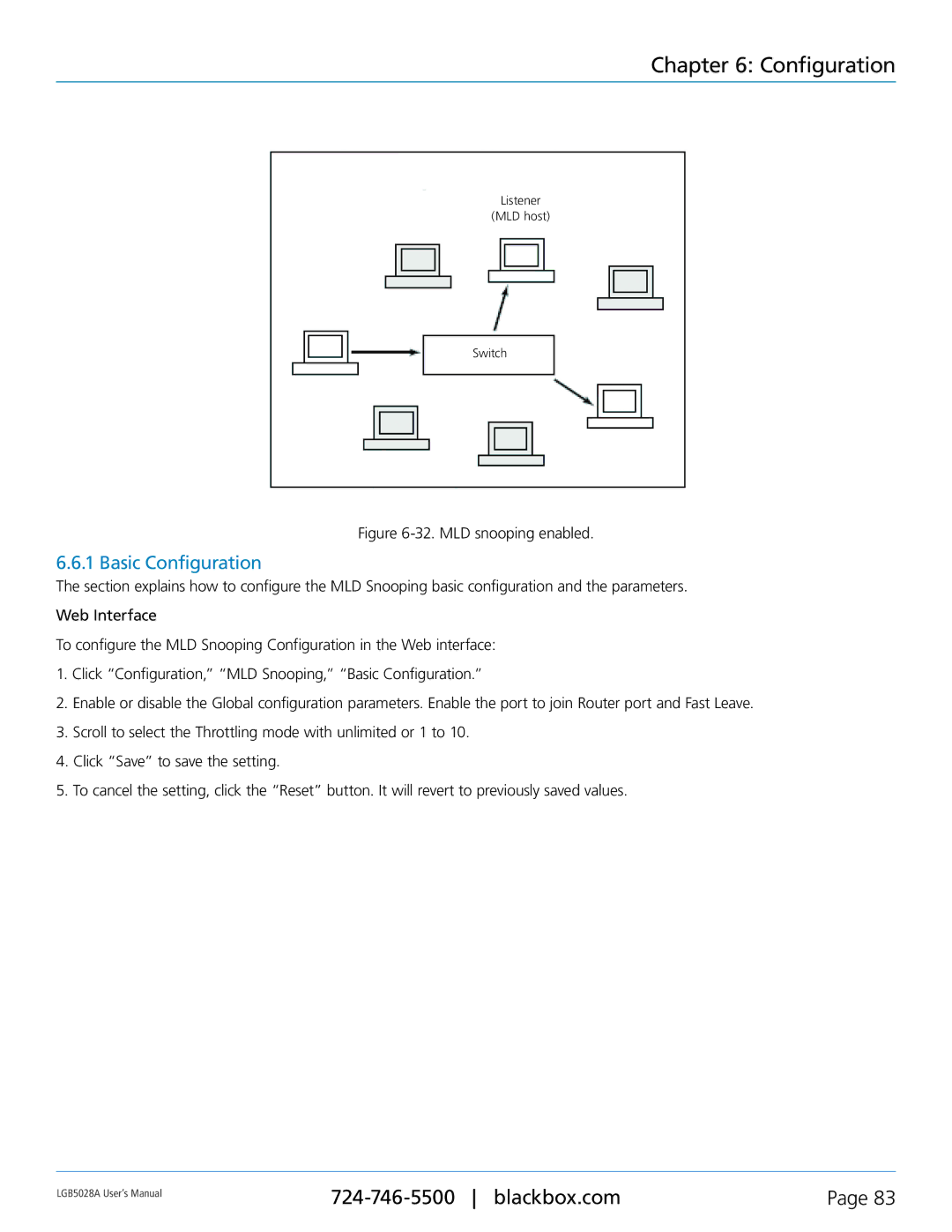 Black Box 24 + or 48 + 4-Port Gigabit Managed Switch with SFP+ 10G, LGB5052A, LGB5028A user manual MLD snooping enabled 