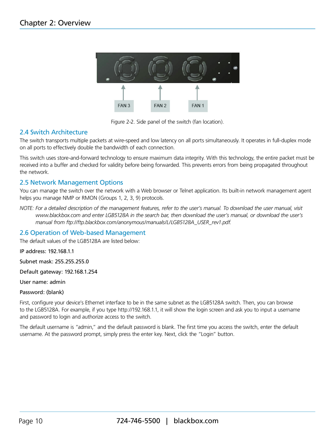 Black Box LGB5128A Switch Architecture, Network Management Options, Operation of Web-basedManagement, Overview, Page 