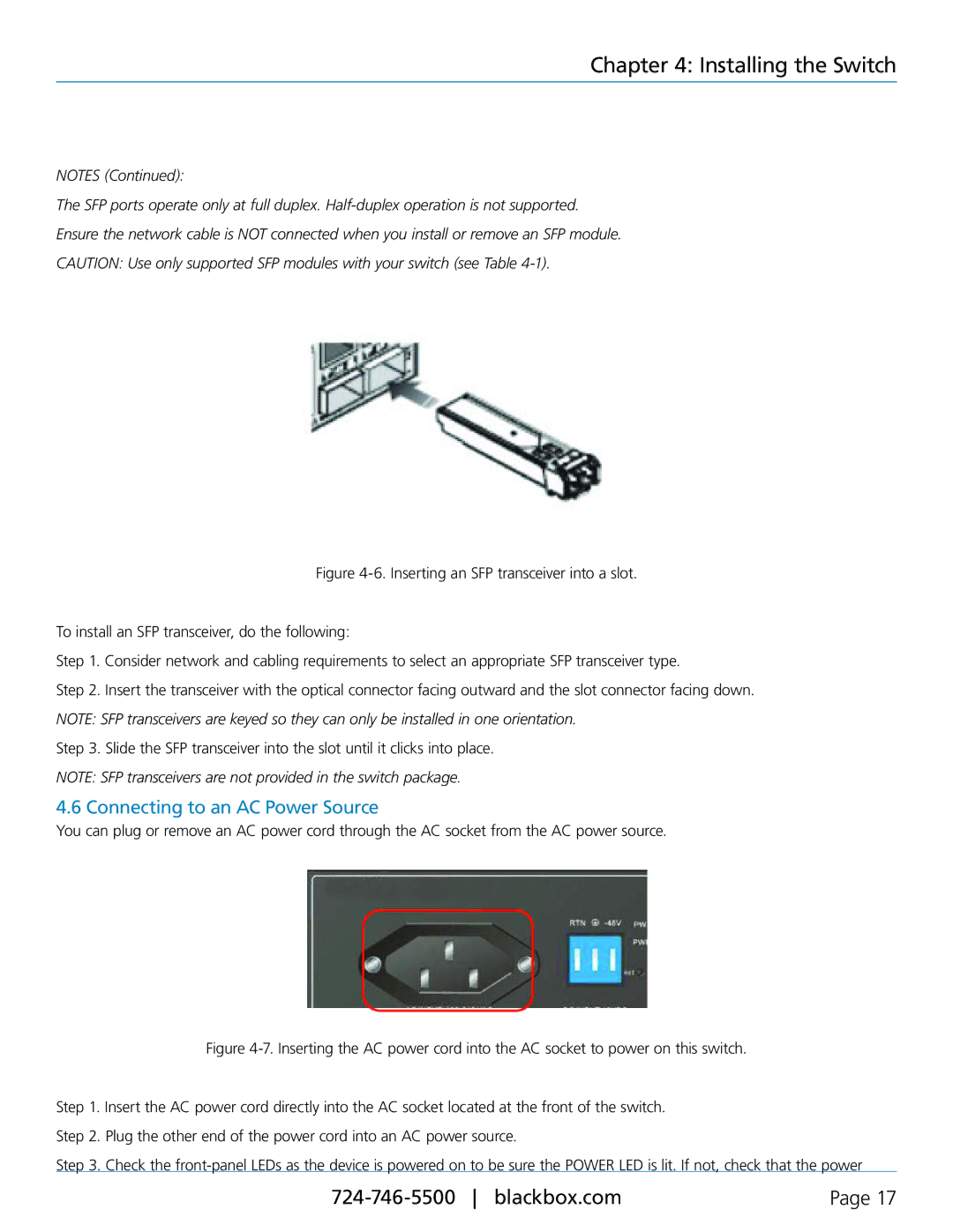 Black Box Black Box SFP Managed Switch Eco, LGB5128A quick start Connecting to an AC Power Source 