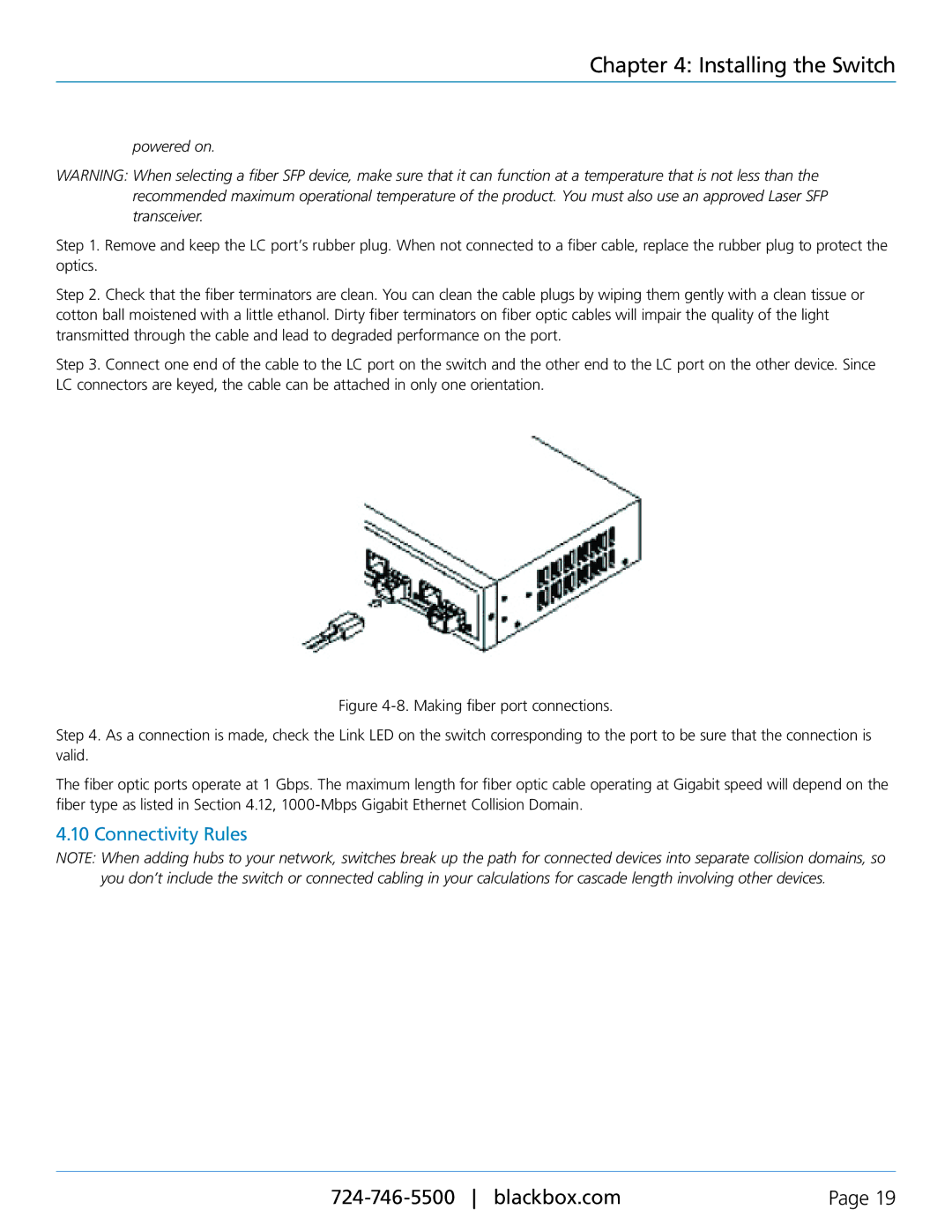 Black Box Black Box SFP Managed Switch Eco, LGB5128A quick start Connectivity Rules, Powered on 