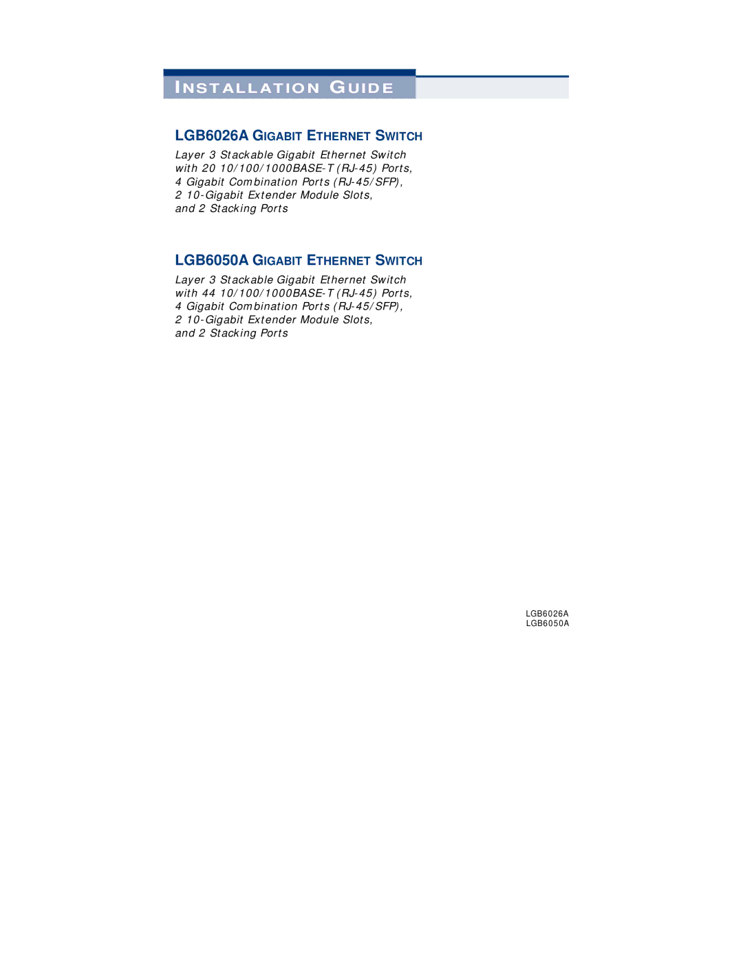 Black Box LGB6050A, LGB6001C, LGB6000SC-001, LGB6000SC-004, LGB6026A manual INS Tallation Guide 