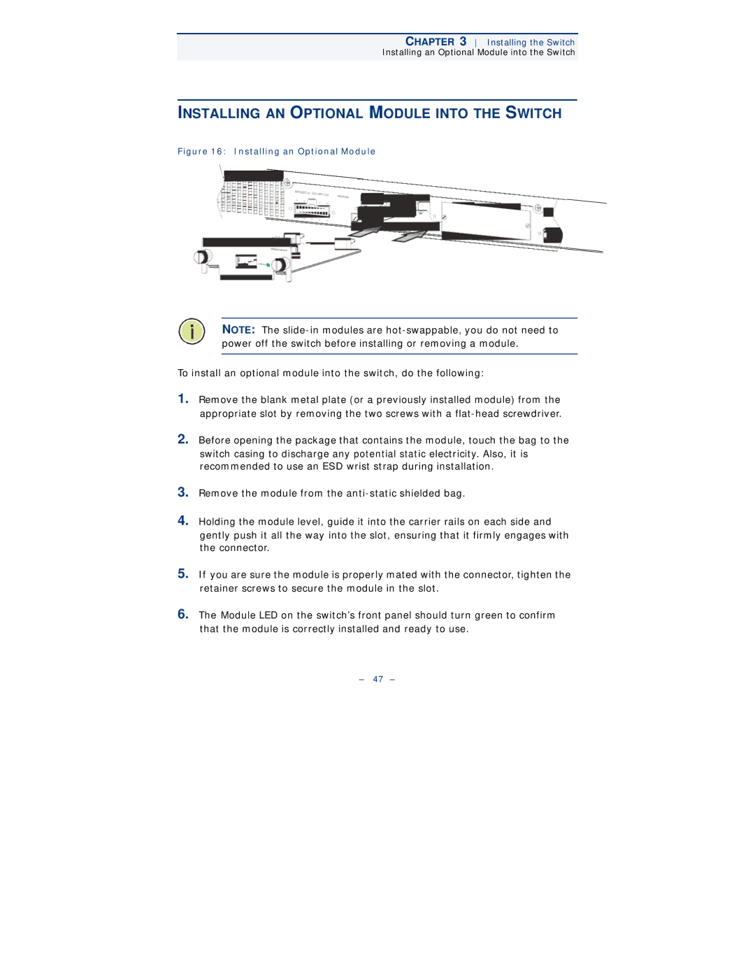 Black Box gigabit l3 managed switch with 10g uplinks, 24 port or 48 port Installing AN Optional Module Into the Switch 