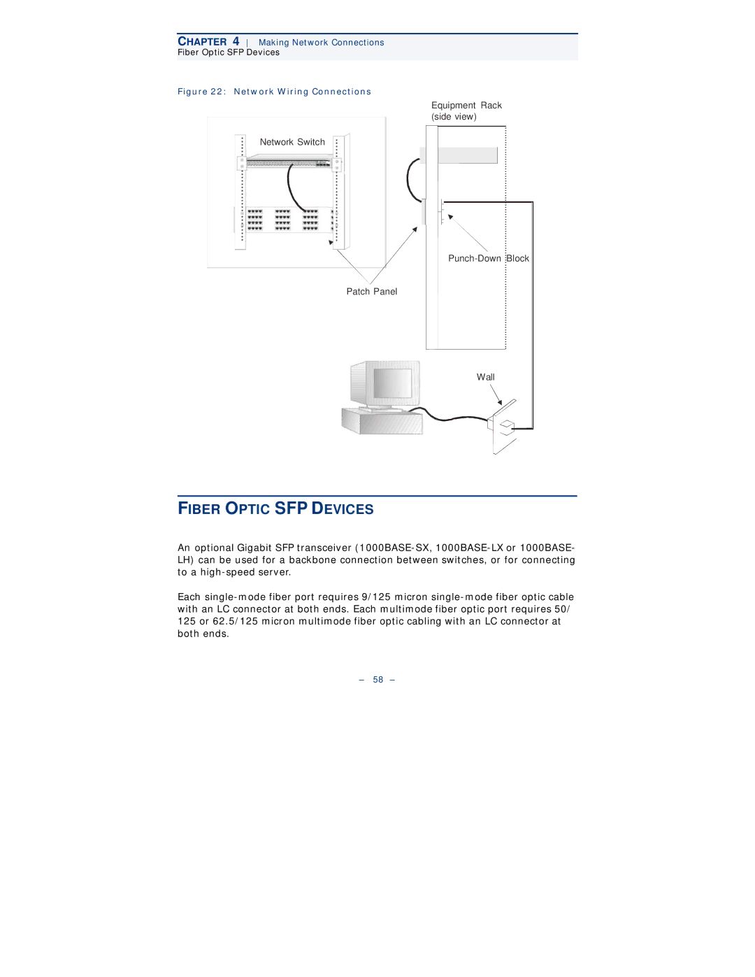 Black Box LGB6050A, LGB6001C, LGB6000SC-001, LGB6000SC-004, LGB6026A manual Fiber Optic SFP Devices, Network Wiring Connections 