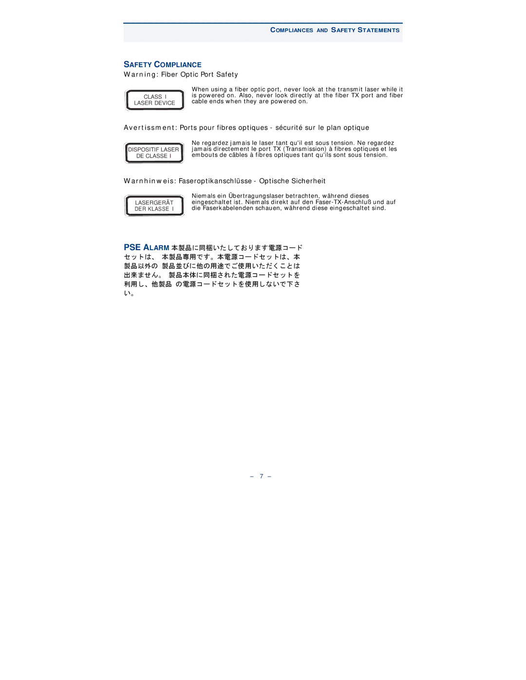 Black Box LGB6000SC-001, LGB6001C, LGB6000SC-004, LGB6026A, LGB6050A manual PSE a Larm, Safety Compliance 