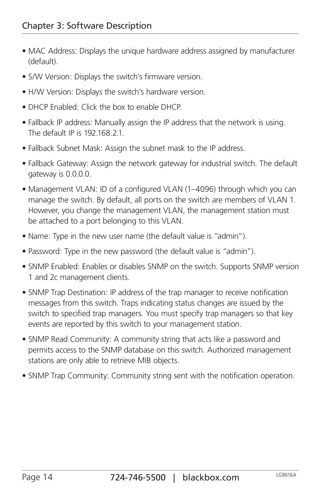 Black Box LGB616A, BLACK BOX 16-Port Web Smart Gigabit Ethernet Switch manual Software Description 