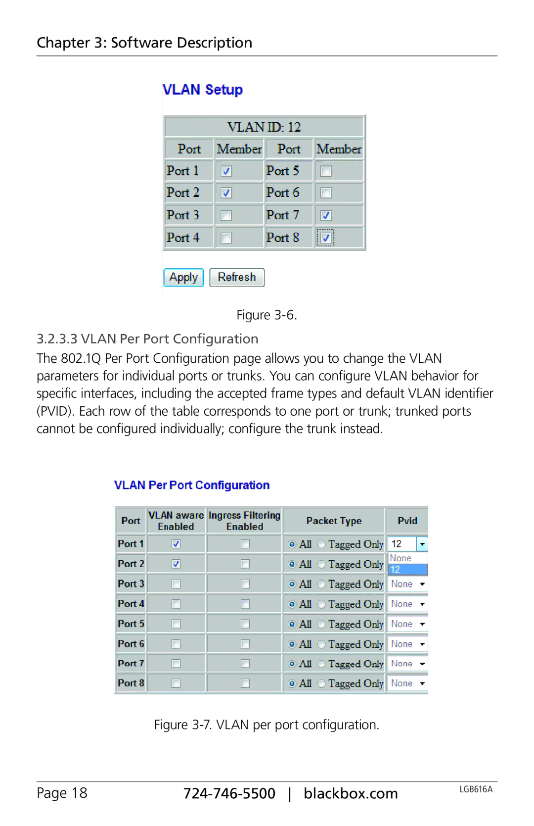 Black Box LGB616A manual Vlan Per Port Configuration, Vlan per port configuration 