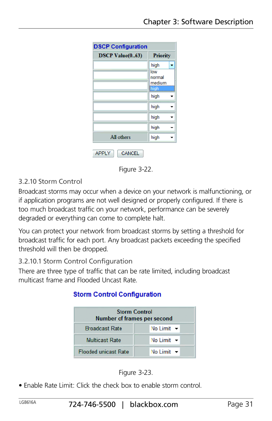 Black Box BLACK BOX 16-Port Web Smart Gigabit Ethernet Switch, LGB616A manual Storm Control Configuration 