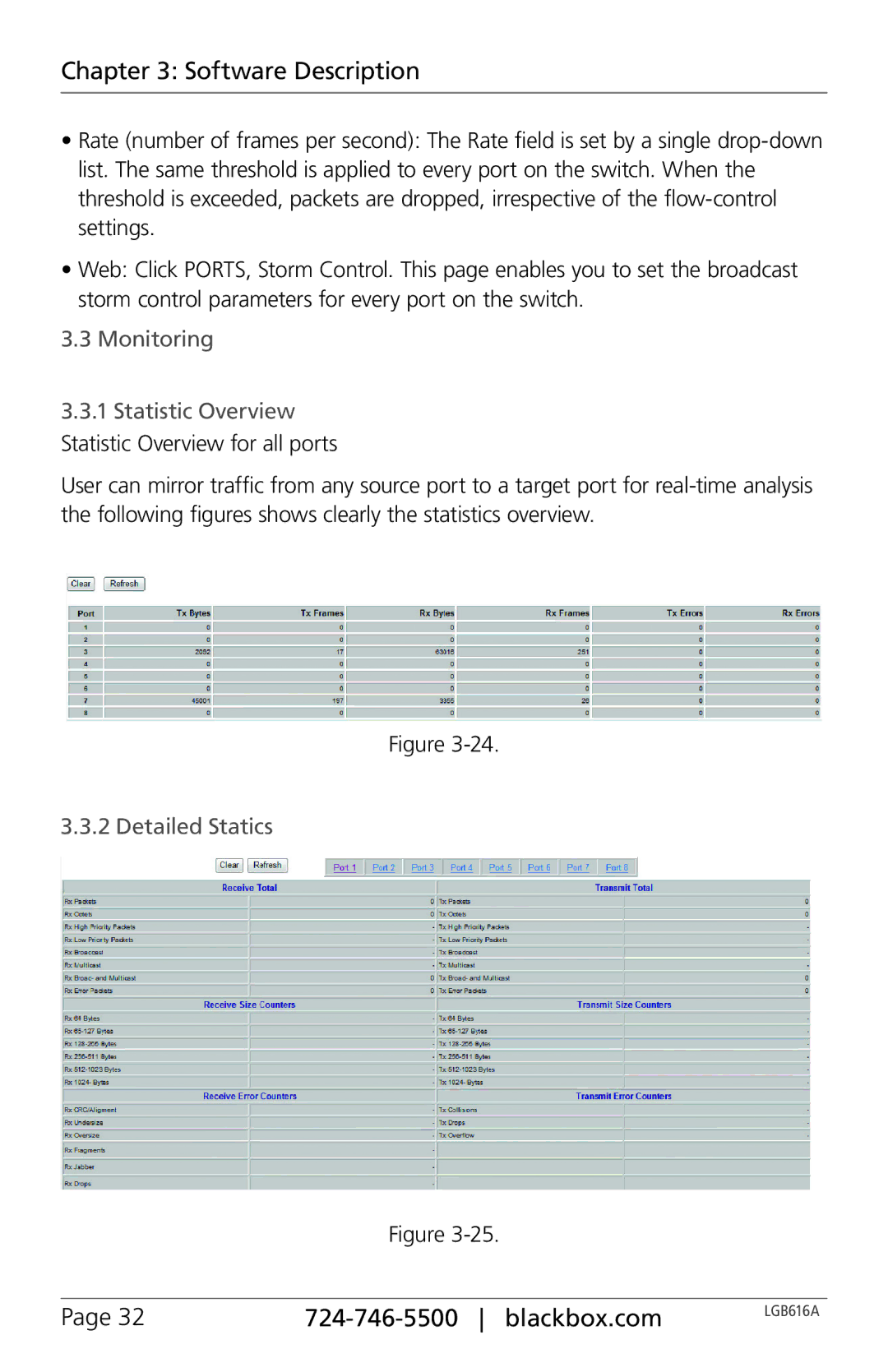 Black Box LGB616A, BLACK BOX 16-Port Web Smart Gigabit Ethernet Switch manual Detailed Statics 