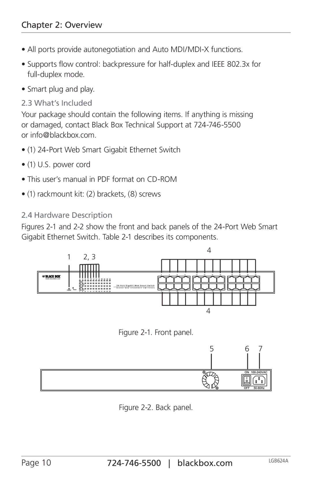 Black Box LGB624A, 24-Port Web Smart Gigabit Ethernet Switch manual What’s Included, Hardware Description 