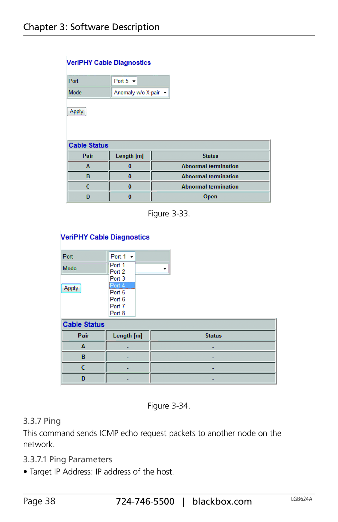 Black Box LGB624A, 24-Port Web Smart Gigabit Ethernet Switch manual Ping Parameters 