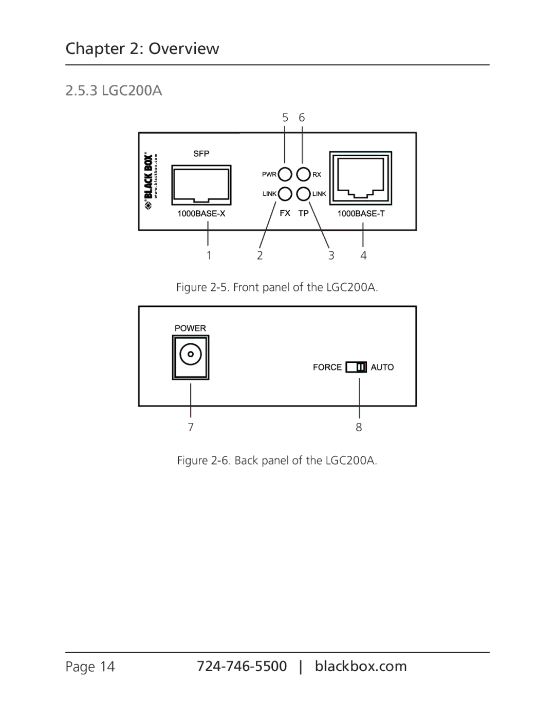 Black Box LGC202A, LGC201A, pure networking gigabit media converters manual 3 LGC200A, Front panel of the LGC200A 