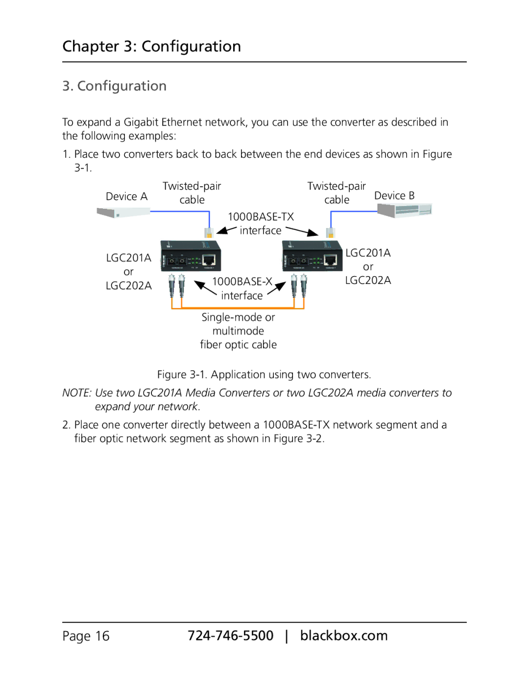 Black Box LGC202A, LGC201A, LGC200A, pure networking gigabit media converters manual Configuration 