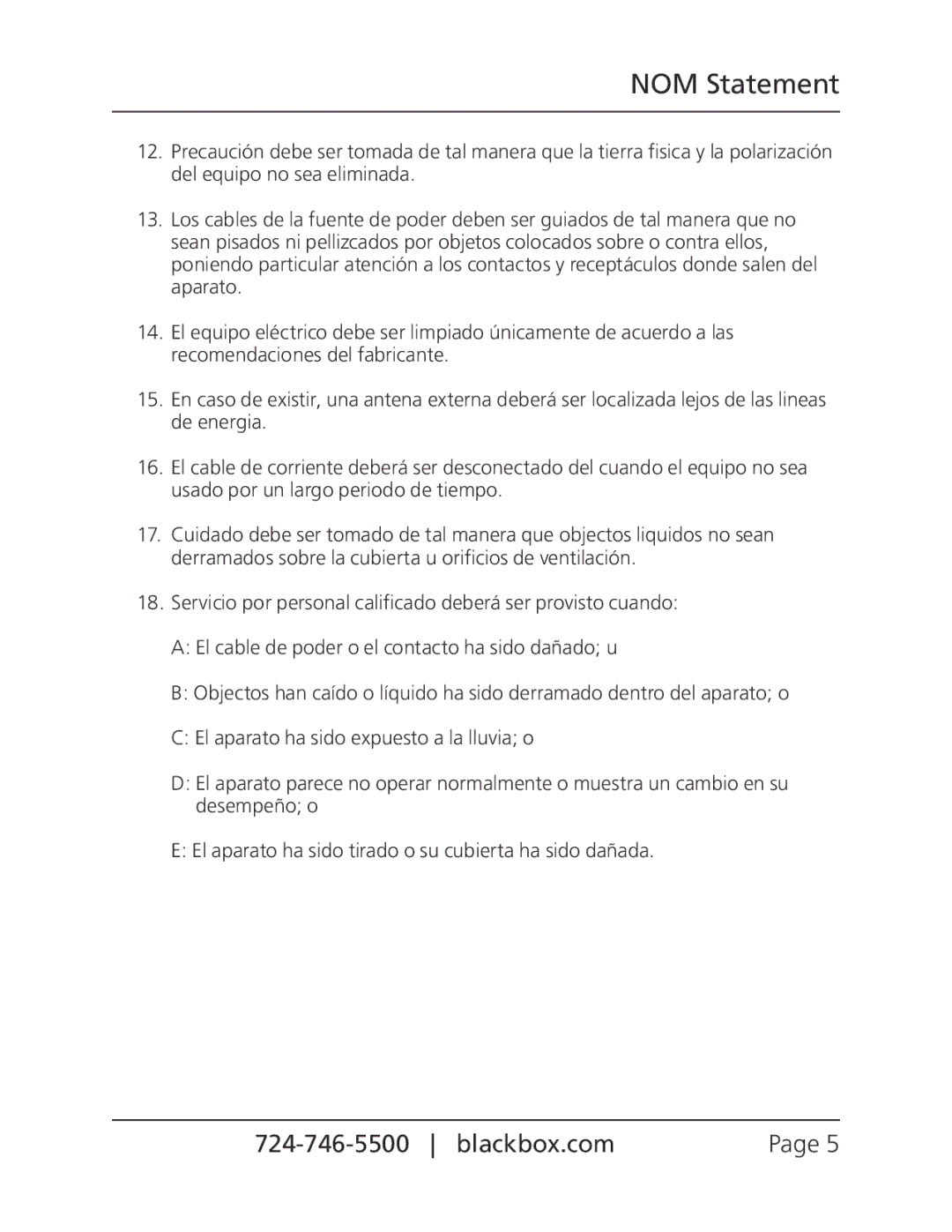 Black Box LGC201A, LGC202A, LGC200A, pure networking gigabit media converters manual NOM Statement 