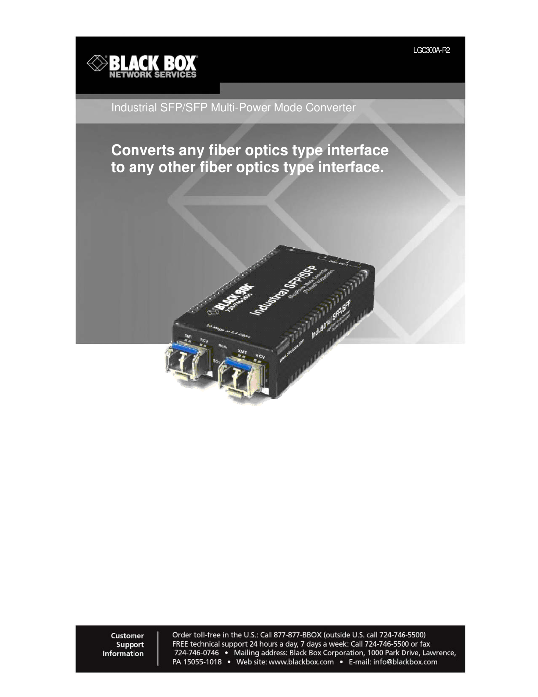 Black Box Industrial SFP/SFP Multi-Power Mode Converter manual LGC300A-R2 