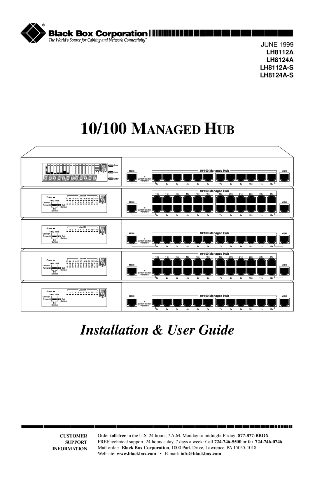 Black Box LH8124A, LH8112A-S manual 10/100 Managed HUB 