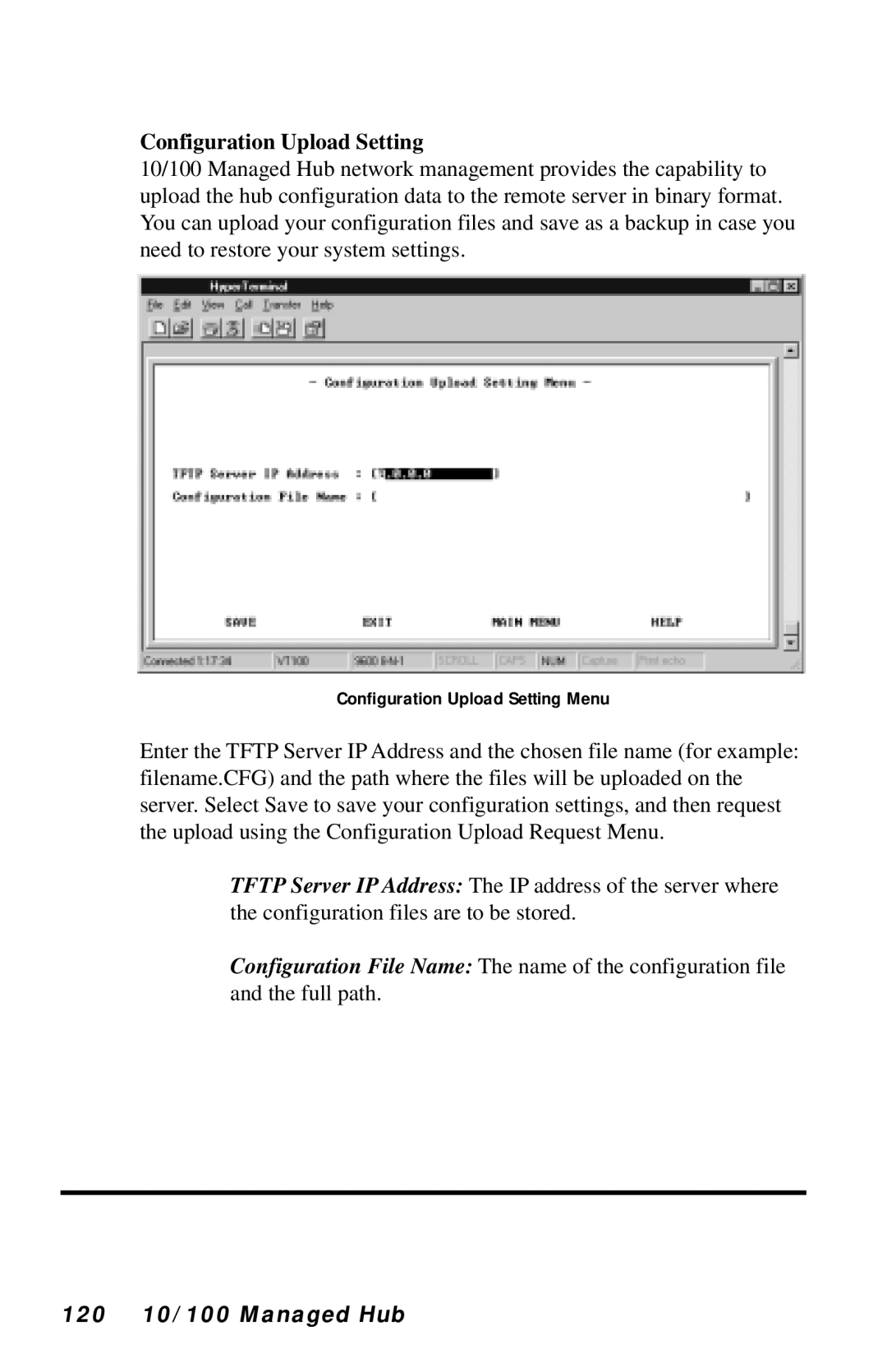 Black Box LH8112A-S, LH8124A manual Configuration Upload Setting, 120 10/100 Managed Hub 