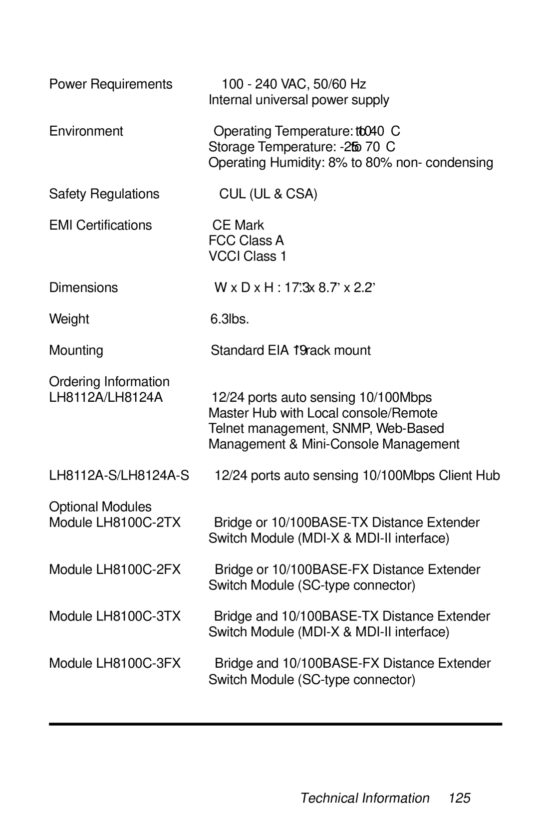 Black Box LH8112A-S, LH8124A manual Cul Ul & Csa 