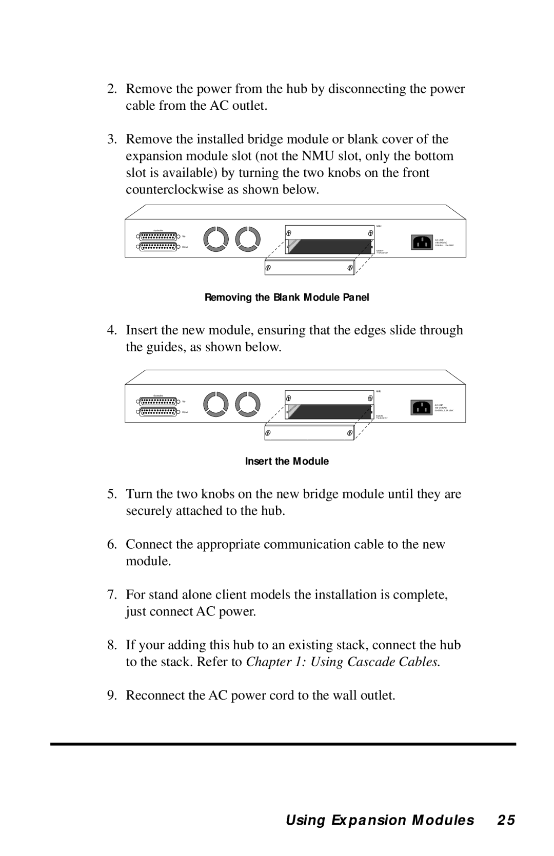 Black Box LH8124A, LH8112A-S manual Removing the Blank Module Panel 