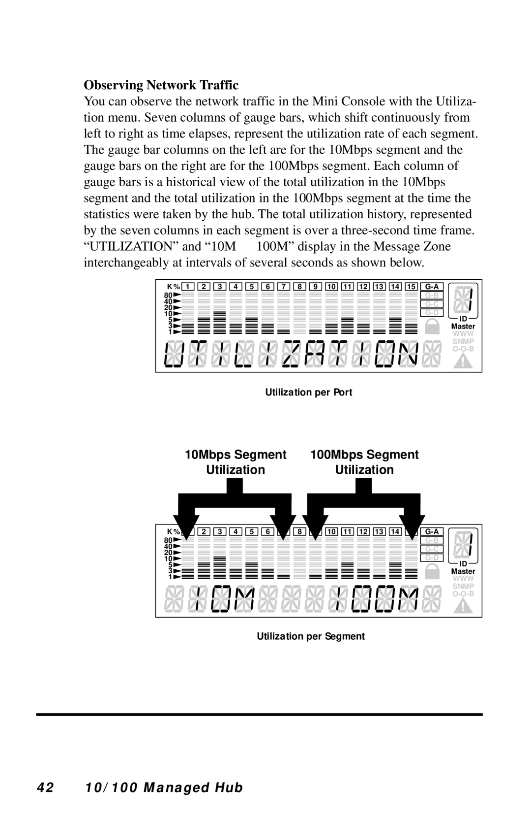 Black Box LH8112A-S, LH8124A manual Observing Network Traffic, 42 10/100 Managed Hub 