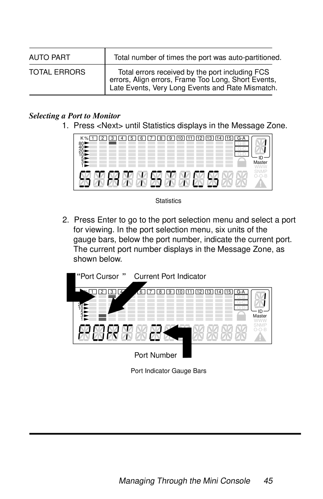 Black Box LH8112A-S, LH8124A manual Selecting a Port to Monitor, Total errors received by the port including FCS 