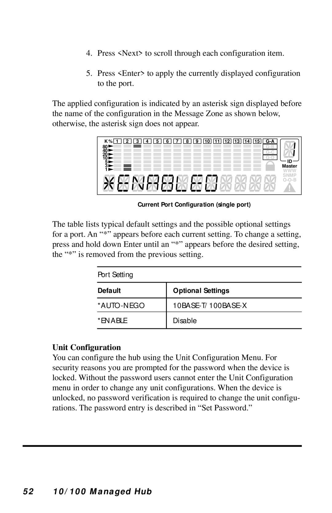 Black Box LH8124A, LH8112A-S manual Unit Configuration, 52 10/100 Managed Hub 