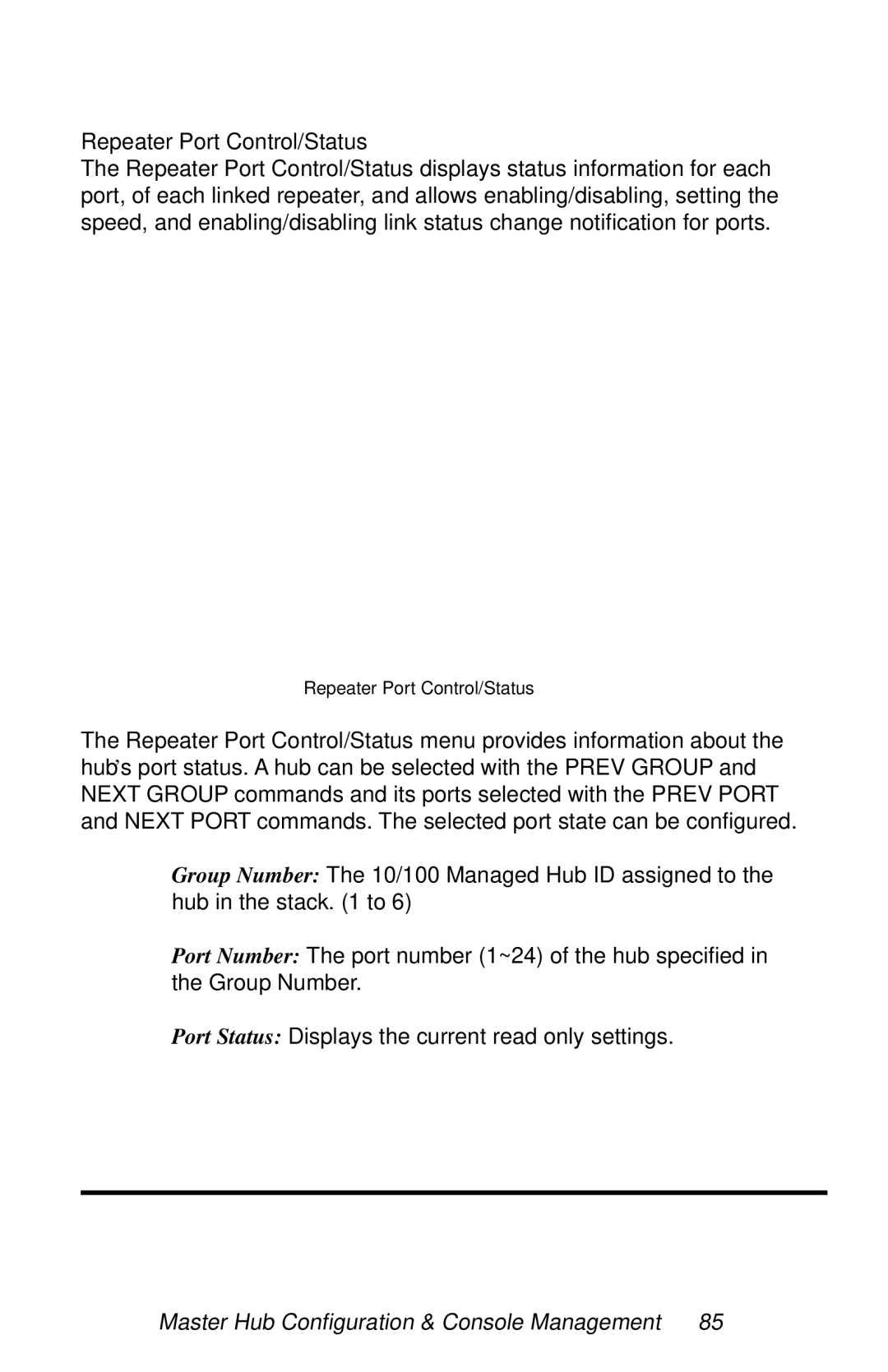 Black Box LH8124A, LH8112A-S manual Repeater Port Control/Status 