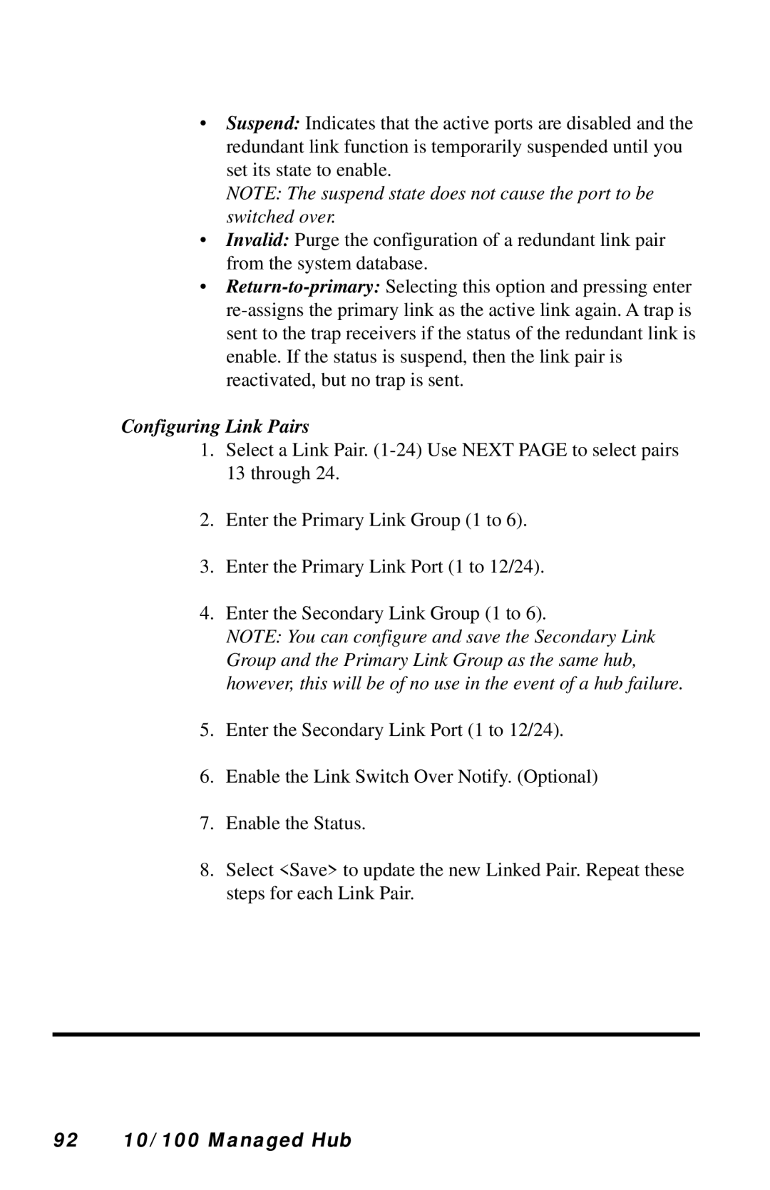 Black Box LH8112A-S, LH8124A manual Configuring Link Pairs, 92 10/100 Managed Hub 