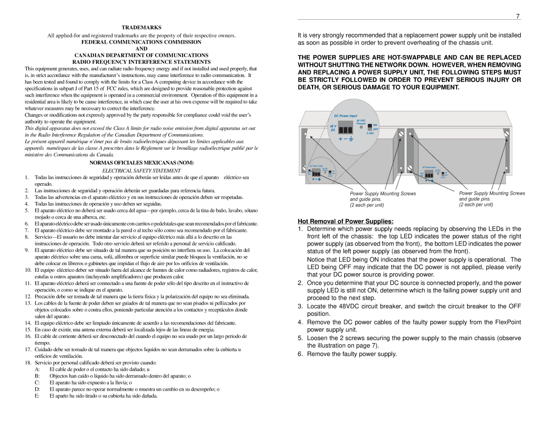 Black Box PSFP20-DC, LMC200A-2PS-DC, LMC200A-DC Hot Removal of Power Supplies, Trademarks, Normas Oficiales Mexicanas NOM 