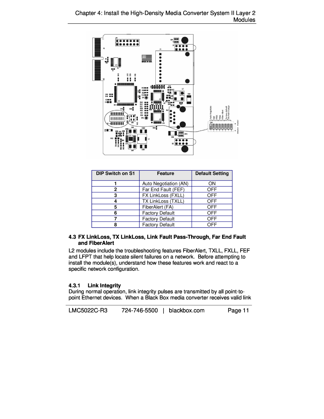 Black Box LMC5180C-R3, LMC5114C-R3, LMC5117C-R3 manual 4.3.1Link Integrity, LMC5022C-R3, 724-746-5500| blackbox.com, Page 