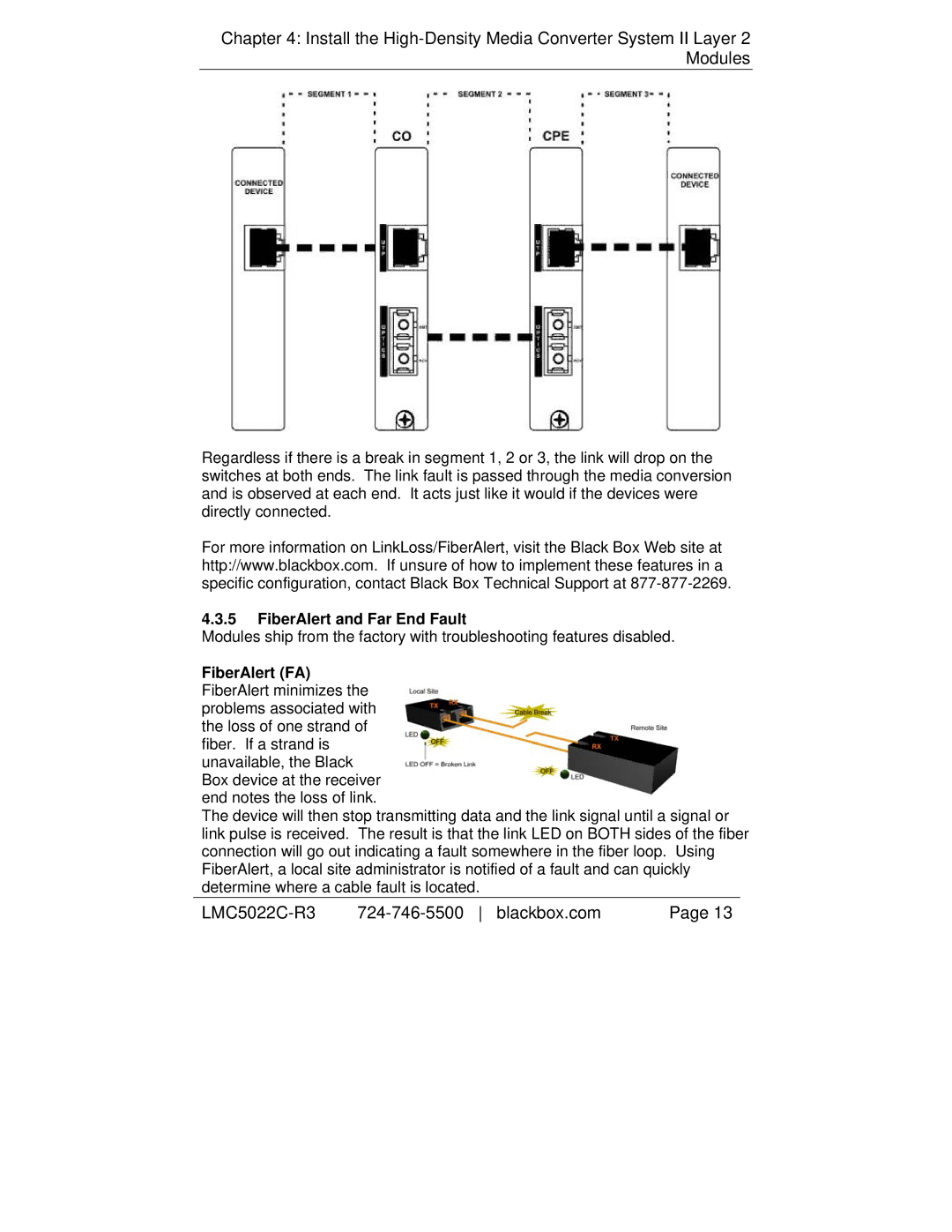 Black Box High-Density Media Converter System II, LMC5114C-R3, LMC5117C-R3, LMC5027C-R3 manual FiberAlert and Far End Fault 