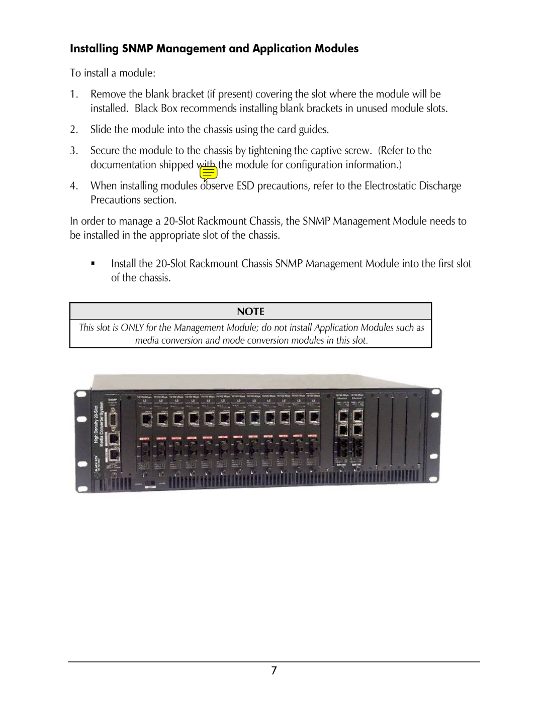 Black Box Black Box High-Density Media Converter System II, LMC5208A-R2 Installing Snmp Management and Application Modules 