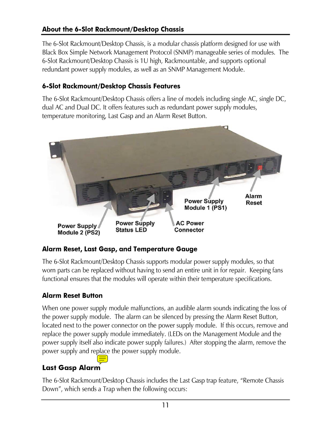 Black Box LMC5235A About the 6-Slot Rackmount/Desktop Chassis, Slot Rackmount/Desktop Chassis Features, Alarm Reset Button 