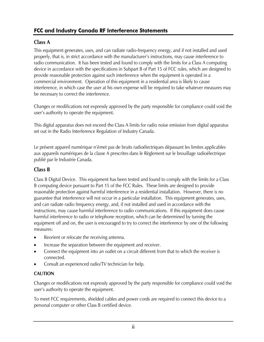 Black Box LMC5206A, LMC5208A-R2, LMC5207A-R2, LMC5235A FCC and Industry Canada RF Interference Statements, Class a, Class B 