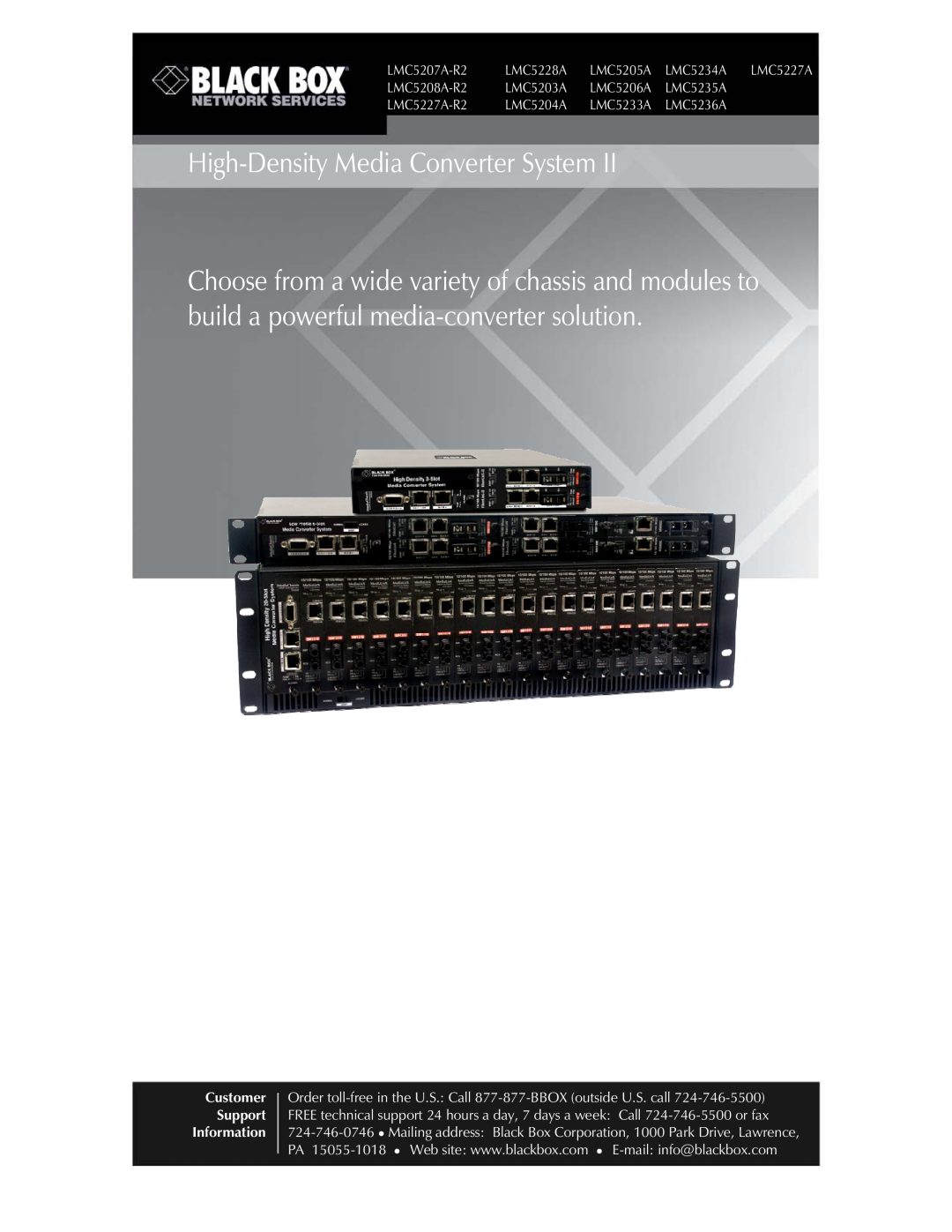 Black Box LMC5207A-R2, LMC5208A-R2, LMC5206A manual High-Density Media Converter System, Customer, Support, Information 