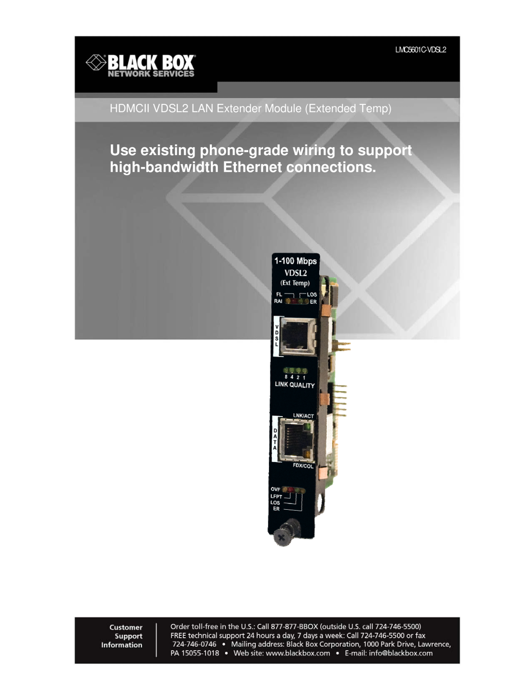 Black Box HDMCII VDSL2 LAN Extender Module (Extended Temp) manual HDMCII VDSL2 LAN Extender Module Extended Temp 