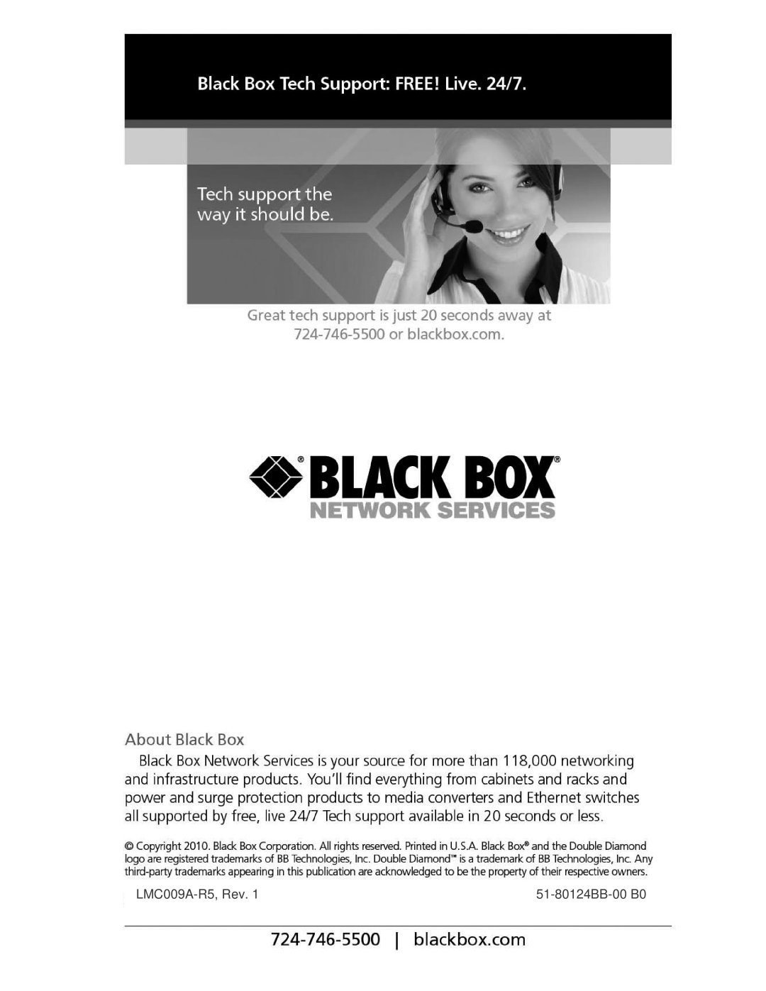 Black Box LMCD09A-FI5, Compact Media Converter TP/BNC 50-ohm manual LMC009A-R5, Rev, 51-80124BB-00 B0 