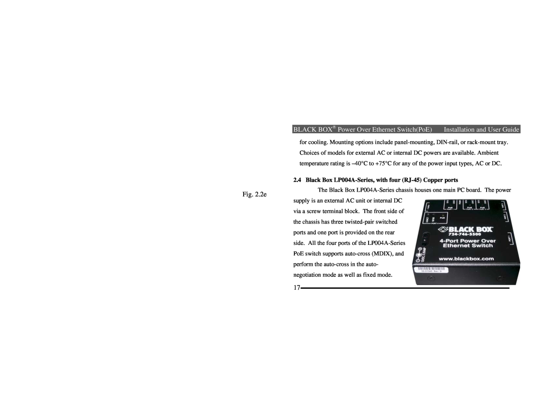 Black Box LP004A manual BLACK BOX→ Power Over Ethernet SwitchPoE Installation and User Guide, 2e 