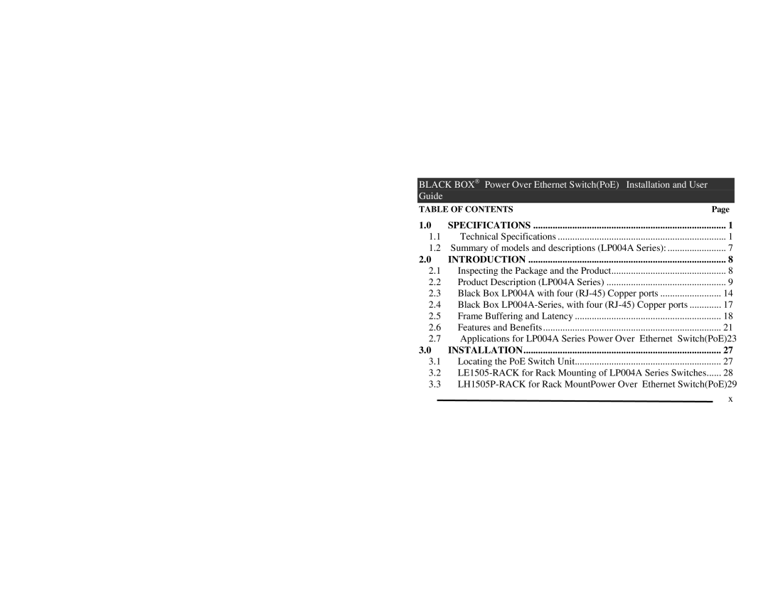 Black Box LP004A manual Specifications 