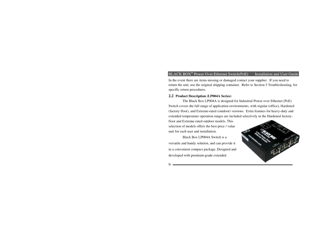 Black Box manual Product Description LP004A Series 