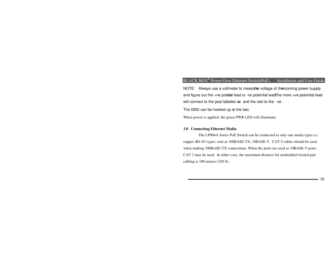 Black Box LP004A manual GND can be hooked up at the last, Connecting Ethernet Media 