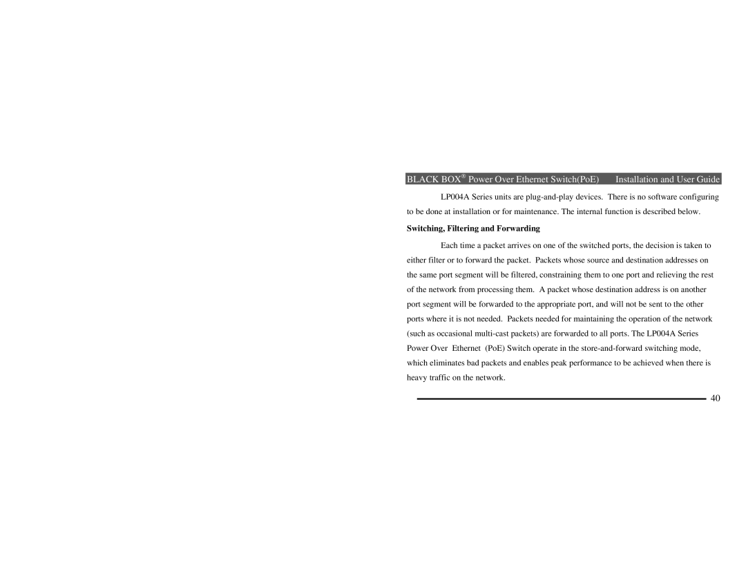 Black Box LP004A manual Switching, Filtering and Forwarding 