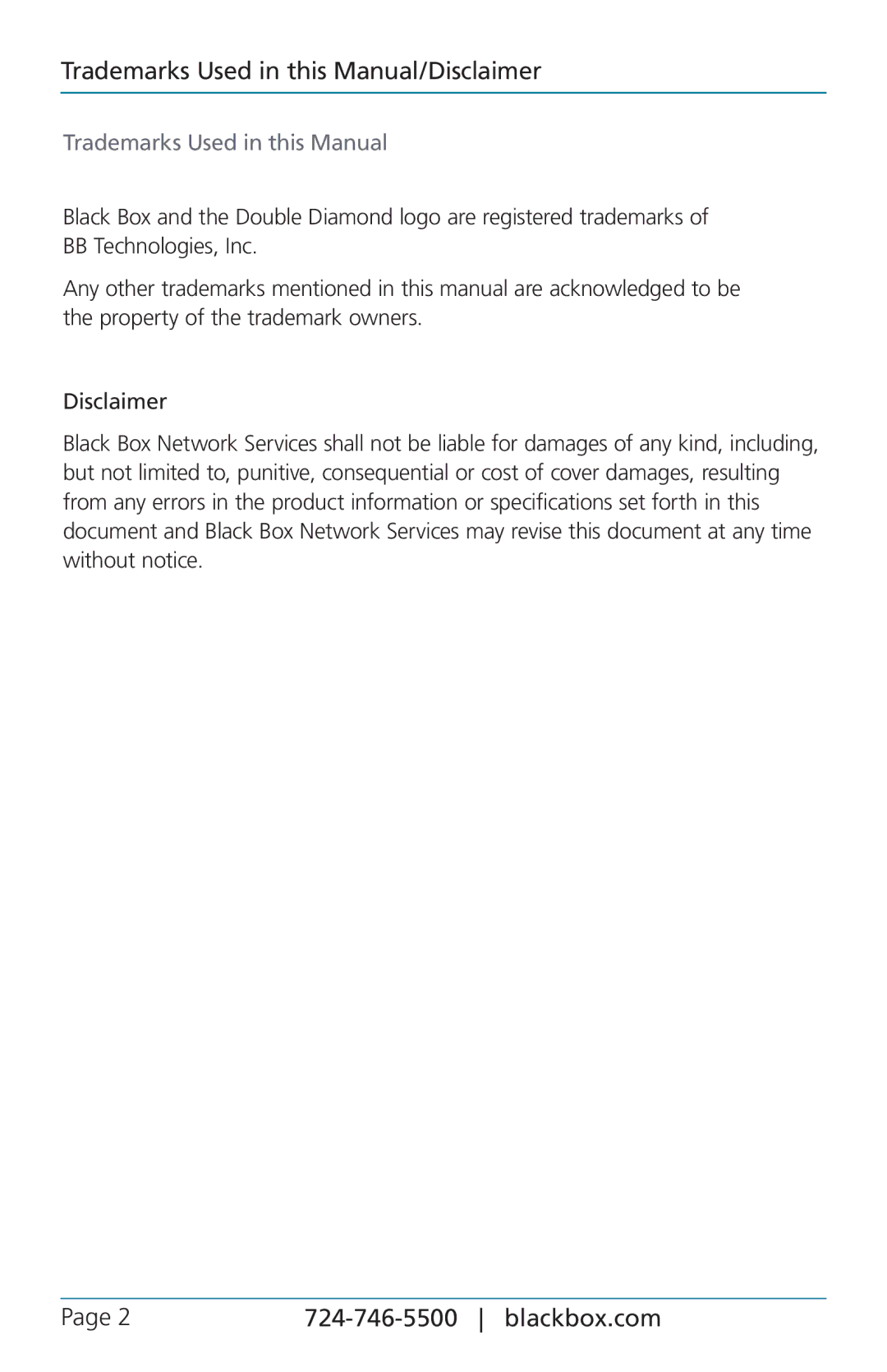 Black Box LPB1305A, 5-Port POE+ Gigabit Ethernet Switch user manual Trademarks Used in this Manual/Disclaimer, Blackbox.com 