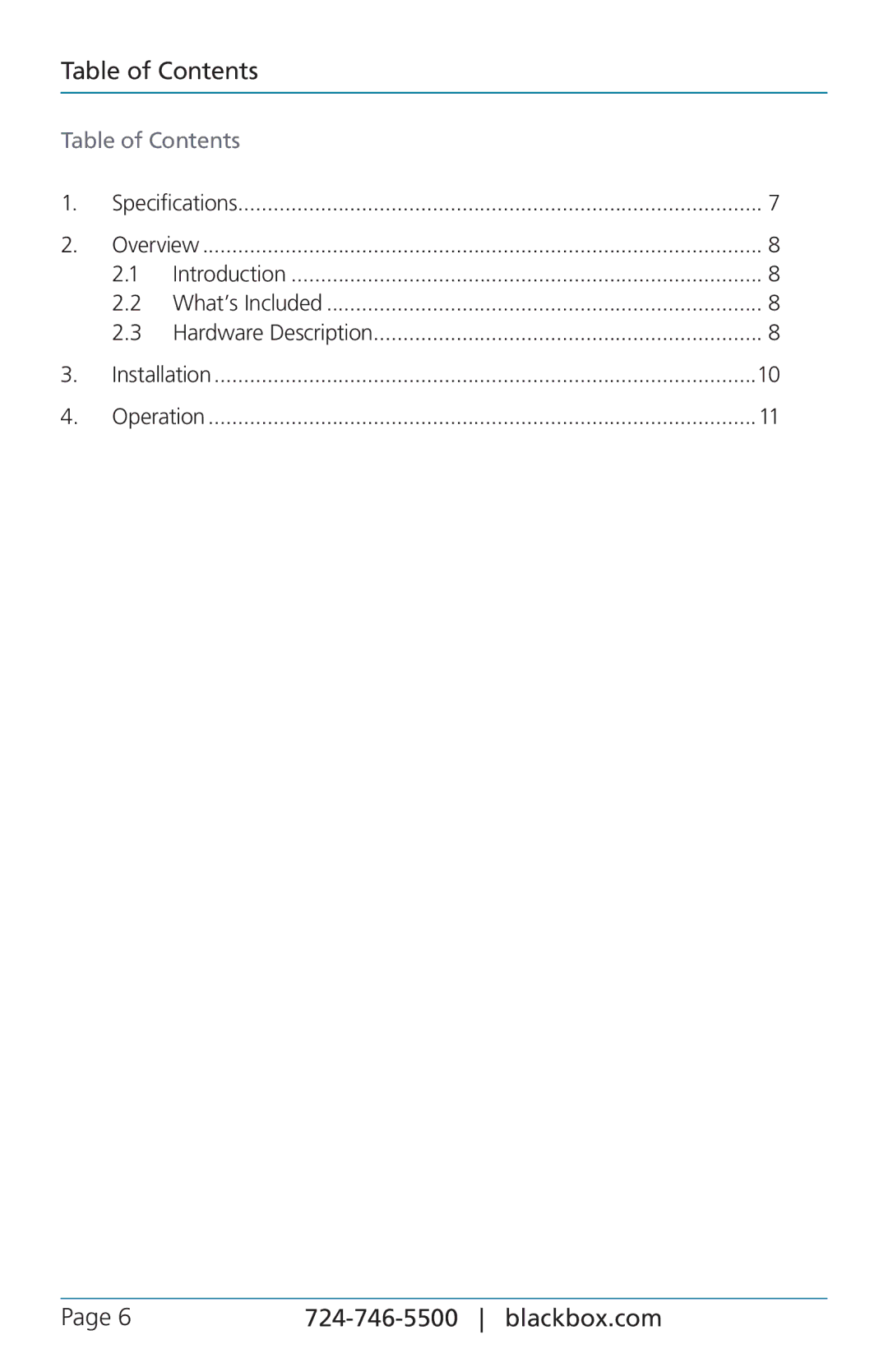 Black Box LPB1305A, 5-Port POE+ Gigabit Ethernet Switch user manual Table of Contents 