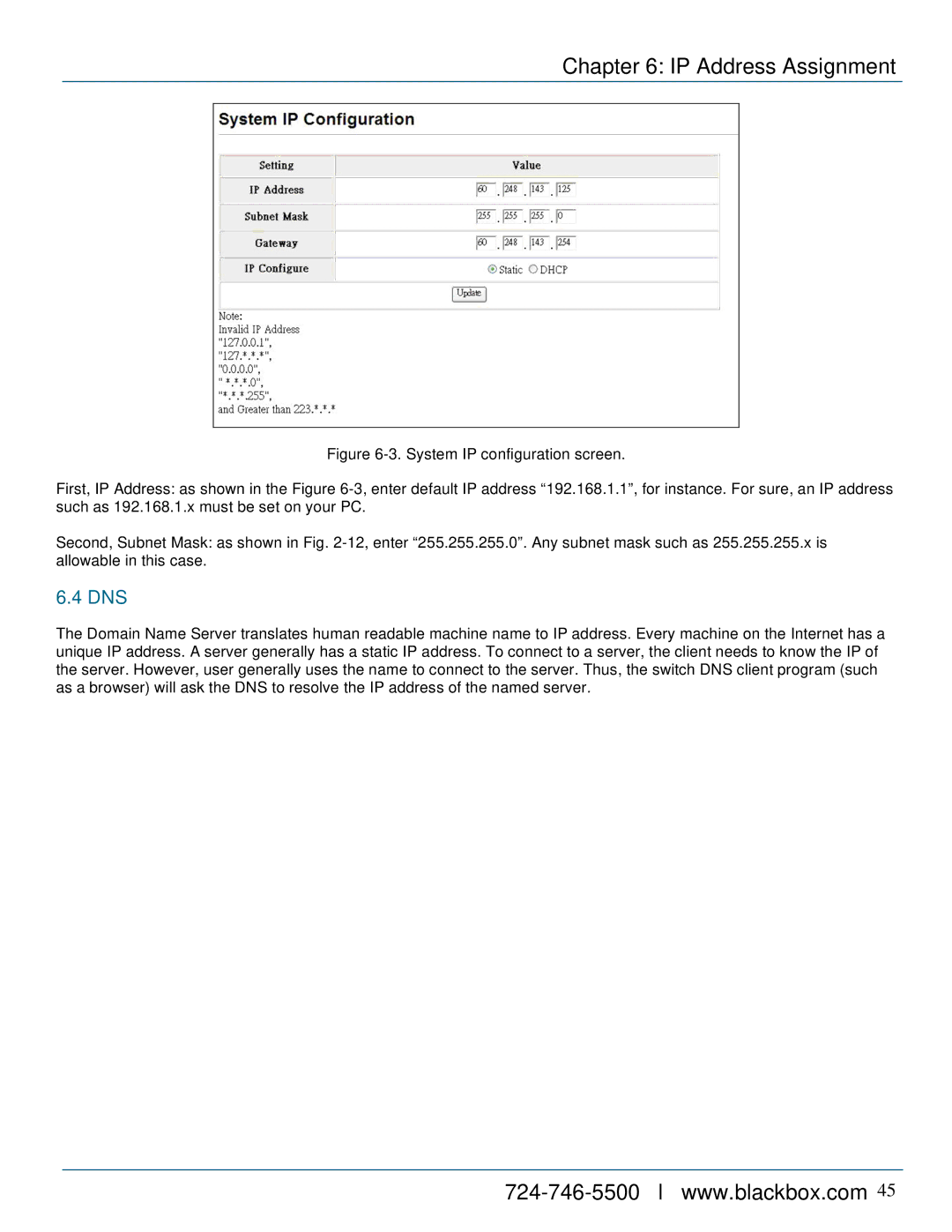 Black Box LPB716A, LPB724A, LPB708A, 8-/16-/24-Port 10/100 PoE PSE Web Smart Switch manual Dns 