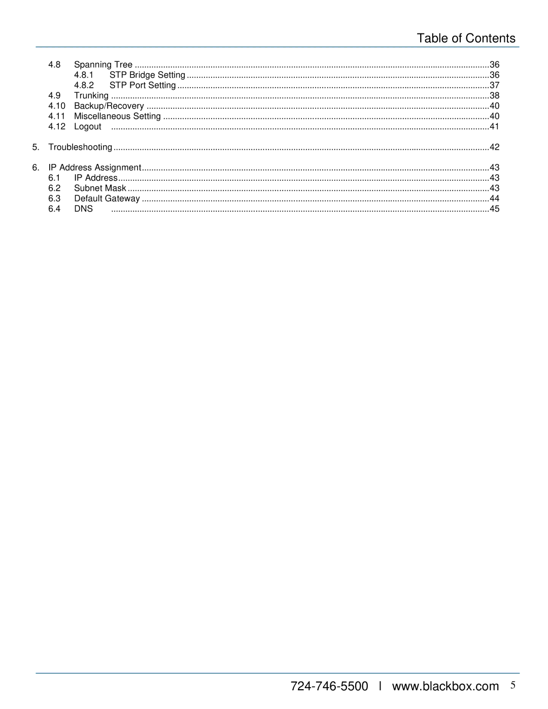 Black Box LPB716A, LPB724A, LPB708A, 8-/16-/24-Port 10/100 PoE PSE Web Smart Switch manual Table of Contents 