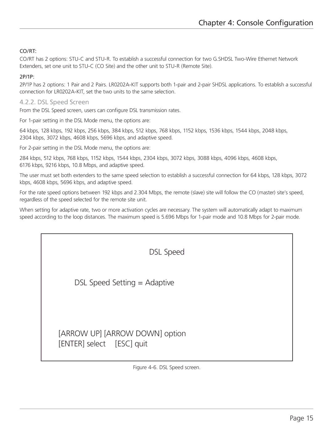 Black Box G.SHDSL Four-Wire Ethernet Network Extender Kit, LR0202A-KIT manual DSL Speed Screen, Co/Rt 